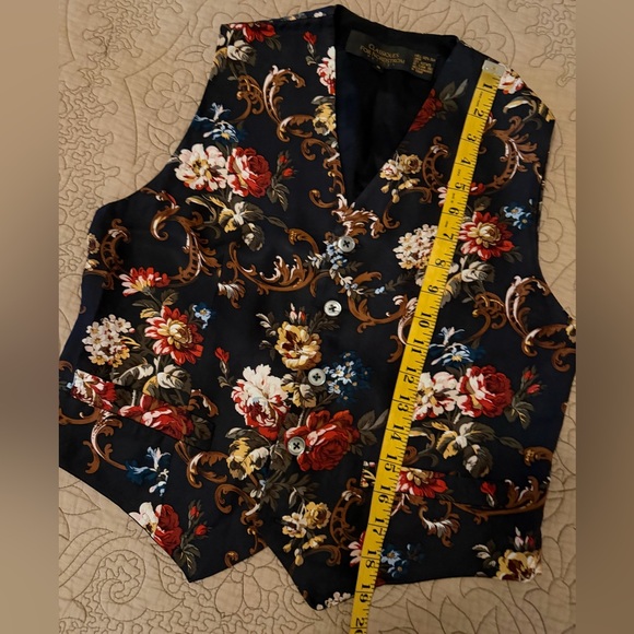 Vintage Classiques For Nordstrom Black Floral 100% Silk Button-Up Vest, Size S - Picture 8 of 11